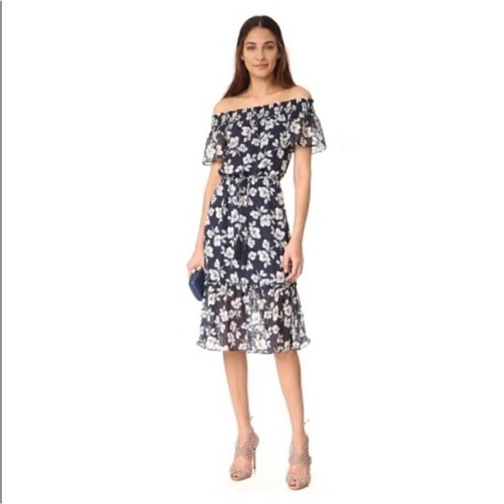 Anthropologie Moon River Floral Blue Off The Shoulder Dress